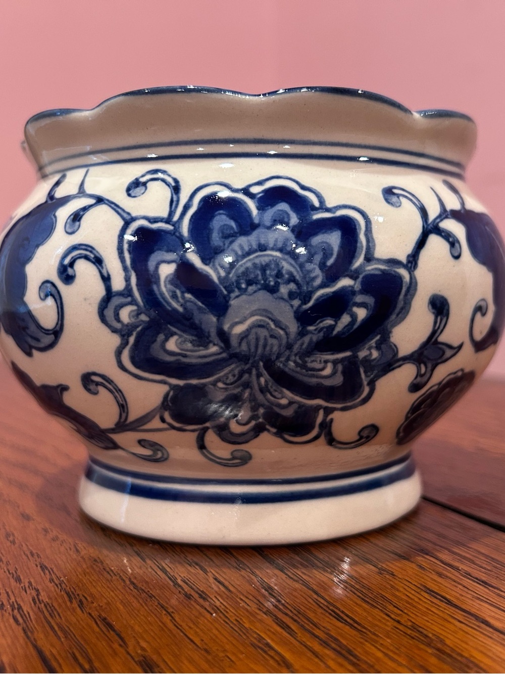 Blue and White Floral Ceramic Planter - Classic Home Art